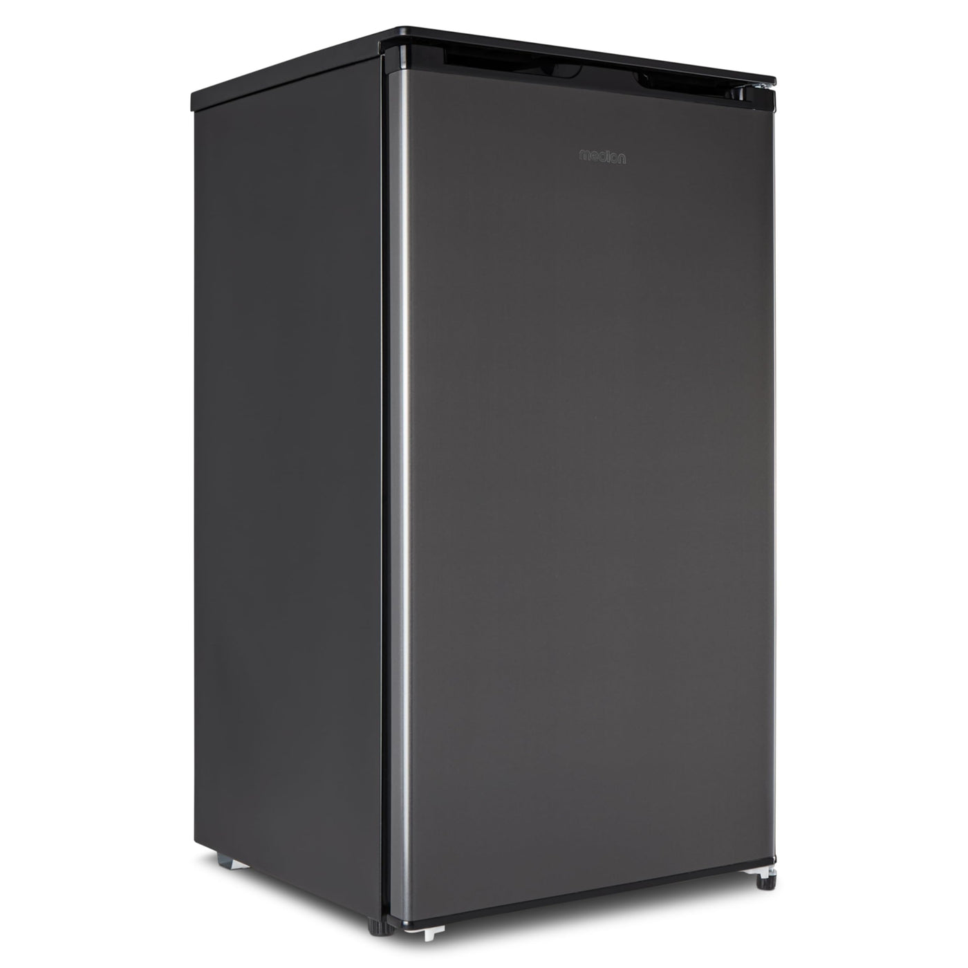 MEDION Kühlschrank mit Eiswürfelfach (90L Gesamt-Nutzinhalt 80L Kühlteil 10L Eiswürfelfach, transparente Gemüseschublade, freistehend, wechselbarer Türanschlag, höhenverstellbare Füße, MD37690) grau