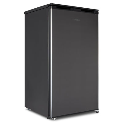 MEDION Kühlschrank mit Eiswürfelfach (90L Gesamt-Nutzinhalt 80L Kühlteil 10L Eiswürfelfach, transparente Gemüseschublade, freistehend, wechselbarer Türanschlag, höhenverstellbare Füße, MD37690) grau