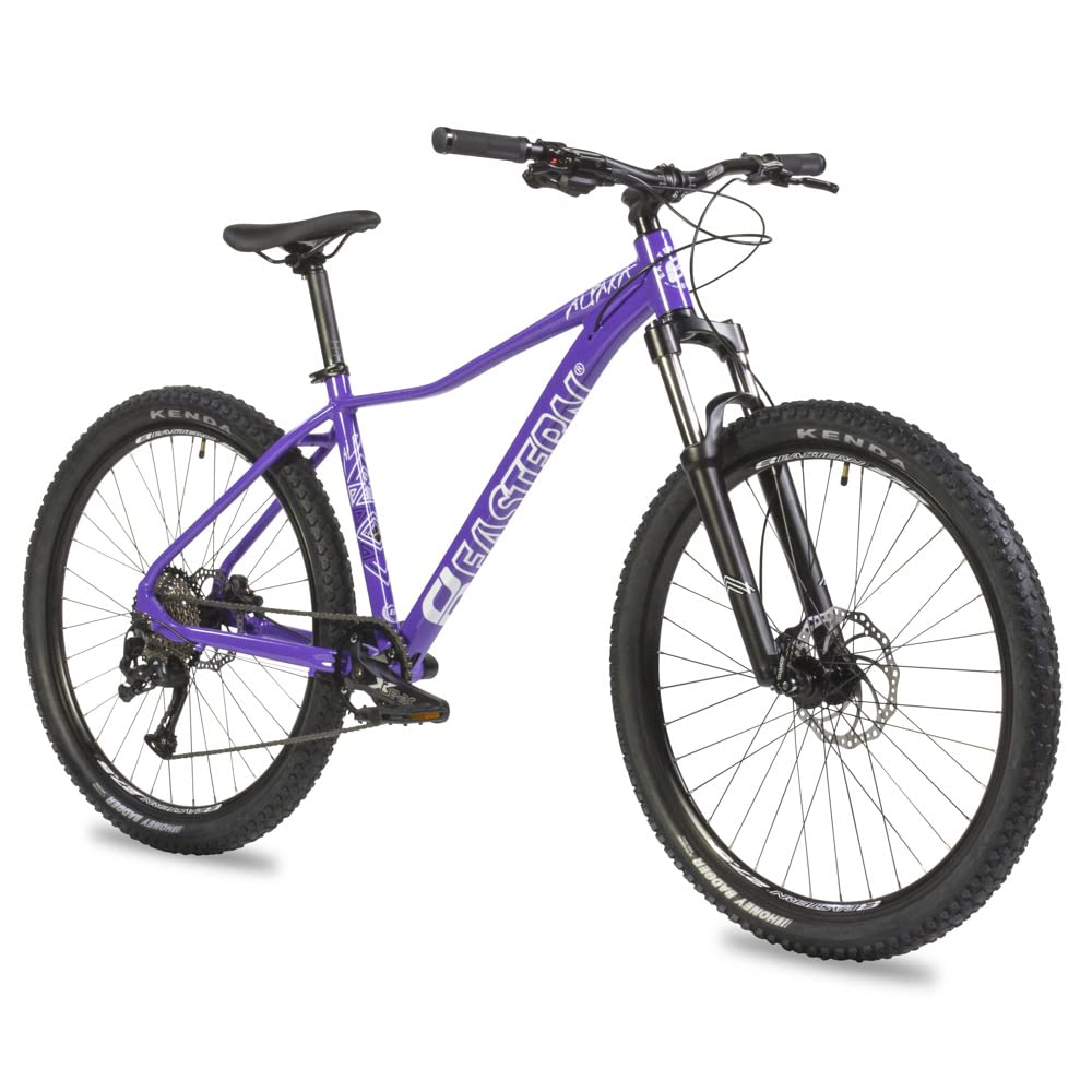 Eastern Bikes Alpaka 27,5" leichtes MTB-Mountainbike, 9-Gang, hydraulische Scheibenbremsen, Federgabel, in 3 Rahmengrößen Erhältlich (15", Lila)