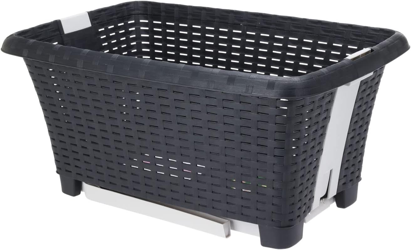 Spetebo Wäschekorb mit klappbaren Füßen 60 x 40 cm - schwarz - Stand Wäschebox mit Beinen auf Knopfdruck ausgeklappt - Wäsche Sammler Box Korb stehend und recycelbar