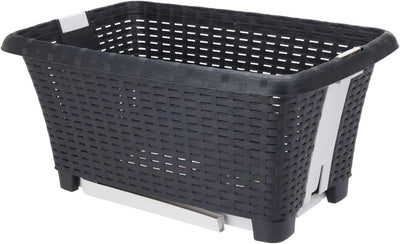 Spetebo Wäschekorb mit klappbaren Füßen 60 x 40 cm - schwarz - Stand Wäschebox mit Beinen auf Knopfdruck ausgeklappt - Wäsche Sammler Box Korb stehend und recycelbar