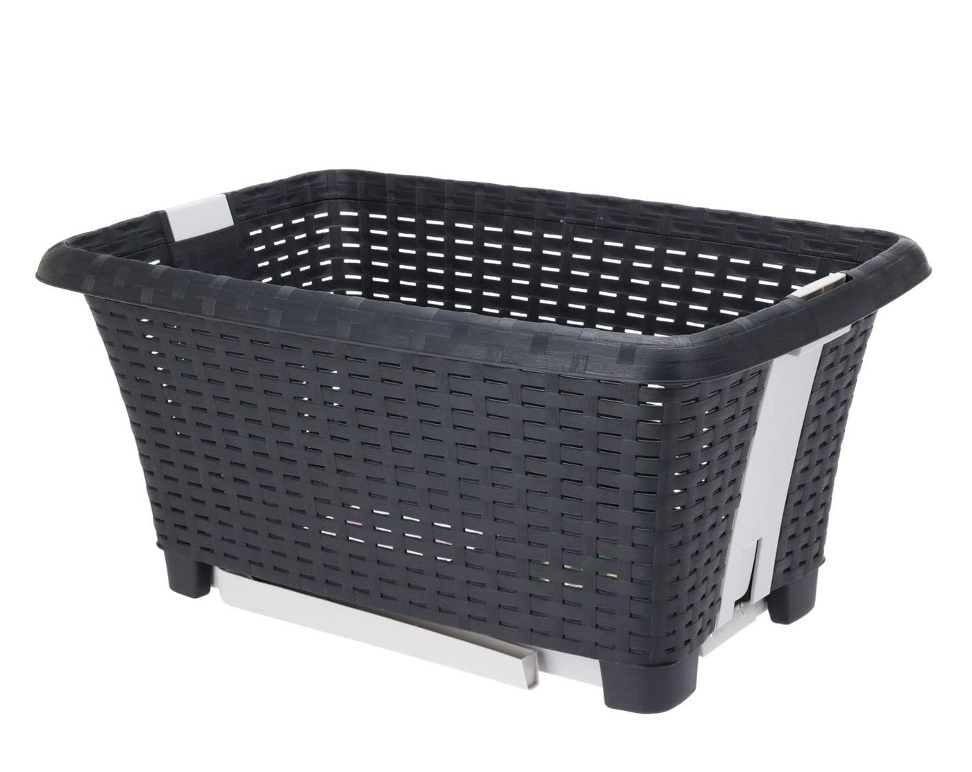 Spetebo Wäschekorb mit klappbaren Füßen 60 x 40 cm - schwarz - Stand Wäschebox mit Beinen auf Knopfdruck ausgeklappt - Wäsche Sammler Box Korb stehend und recycelbar