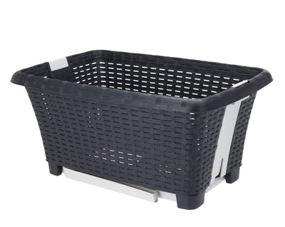 Spetebo Wäschekorb mit klappbaren Füßen 60 x 40 cm - schwarz - Stand Wäschebox mit Beinen auf Knopfdruck ausgeklappt - Wäsche Sammler Box Korb stehend und recycelbar