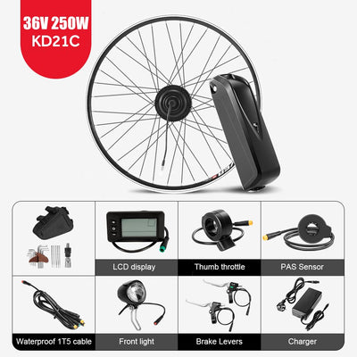 SEASON 26''/ 28''(700C) E-Bike Umbausatz 36V 250W Frontmotor mit 36V Akku, für Vorderrad, mit integriertem Controller und Ladegerät (26'' Kit+36V18Ah Akku)