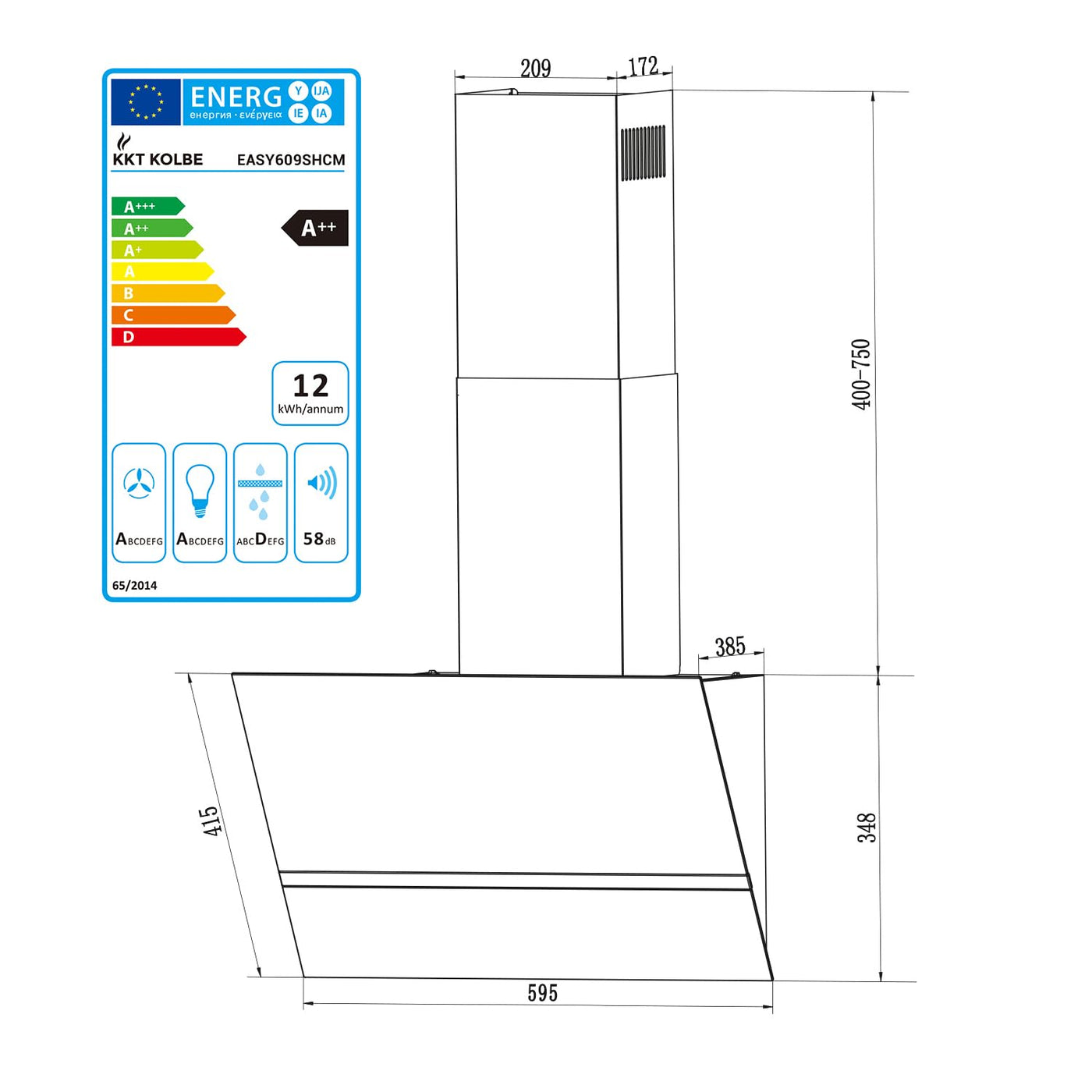 KKT KOLBE Dunstabzugshaube 60 cm | Umluft | Abluft | Kopffrei | Wandhaube | Edelstahl | Schwarz | Glas | Smart WiFi App | WLAN | RGBW-LED-Beleuchtung | EASY609SHCM