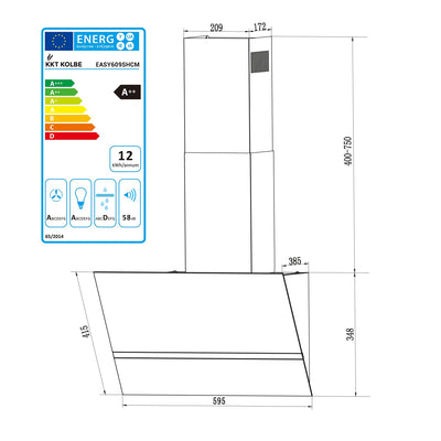 KKT KOLBE Dunstabzugshaube 60 cm | Umluft | Abluft | Kopffrei | Wandhaube | Edelstahl | Schwarz | Glas | Smart WiFi App | WLAN | RGBW-LED-Beleuchtung | EASY609SHCM