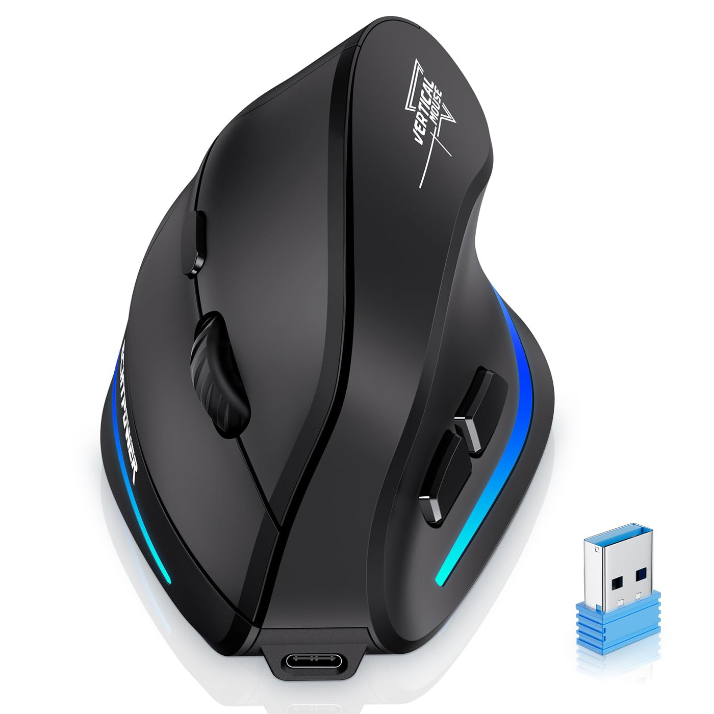 Update-Version 2.4G Vertikale Ergonomische Maus, Silent RGB Vertical Maus, 4800 DPI, 6 Tasten Wiederaufladbare Funkmaus PC Maus Kabellos für Windows/Laptop/PC, Wireless Ergonomic Mouse