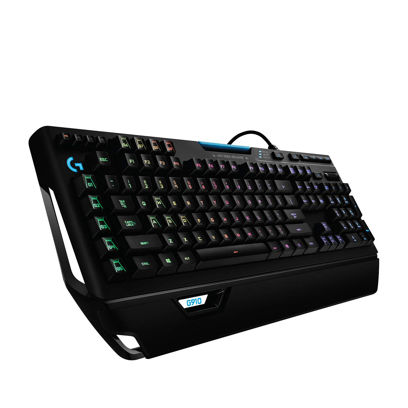 Logitech G910 Orion Spectrum mechanische Gaming-Tastatur, Taktile Romer-G Switches, RGB-Beleuchtung, 9 Programmierbare G-Tasten, Anti-Ghosting, ARX-Zweitbildschirm Feature, Skandinavisches-Layout, Schwarz