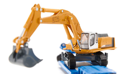 siku 1847, Schwertransporter mit Tiefbettauflieger, 1:87, Metall/Kunststoff, Blau/Gelb, Abkoppelbarer Auflieger