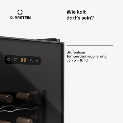 Klarstein Freistehender Weinkühlschrank 1 Zone, Getränkekühlschrank Klein, Kleiner Weinschrank, Wein-Kühlschrank Klein mit Glastür, Indoor/Outdoor Flaschenkühlschrank, Wine Fridge, 12 Flaschen
