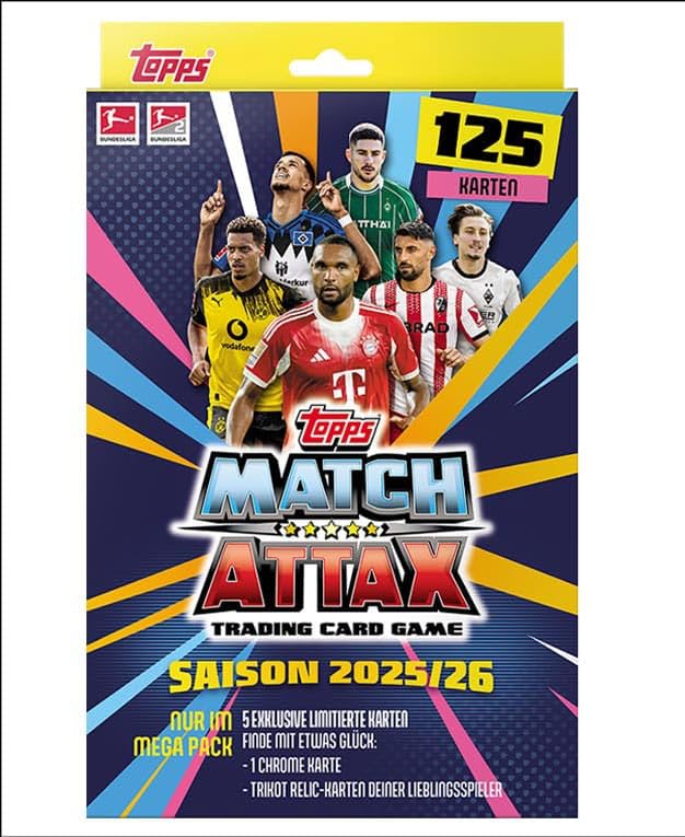 Match Attax Bundesliga 2025/2026 – Mega Pack - 125 Karten Davon 5 Limitierte Karten