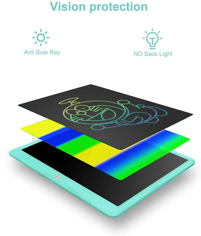 LCD-Schreibtafel, extra groß, 38,1 cm, bunt, löschbar, elektronisch, digital, Zeichenblock, Kritzelbrett, Geschenk für Kinder, Erwachsene, Zuhause, Schule, Büro (blau)
