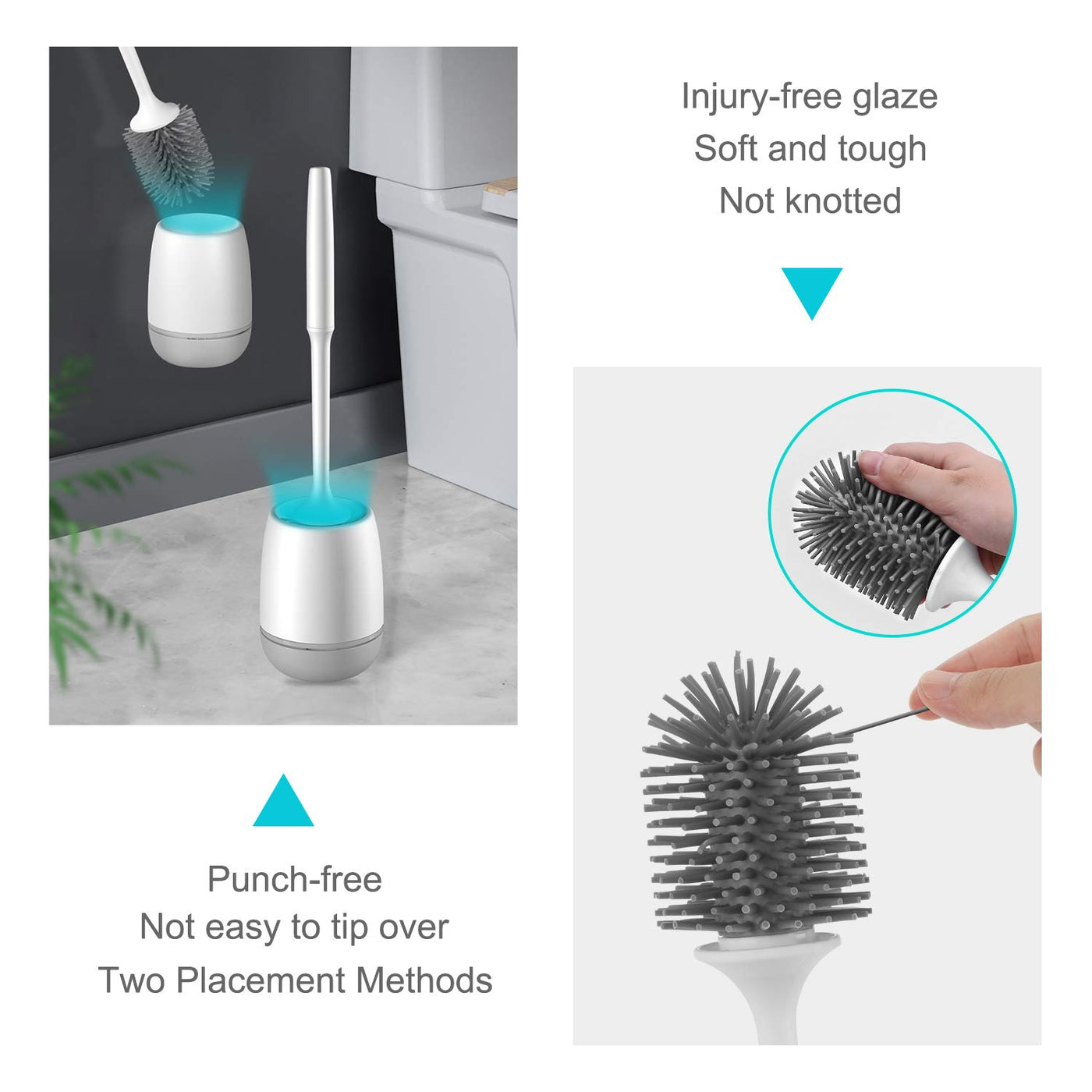 Klobürste Silikon, EWEIMA WC-Bürste Silikon mit Schnell Trocknendem Haltersatz, Toilettenbürste Wandmontage & Stehen für Badezimmer