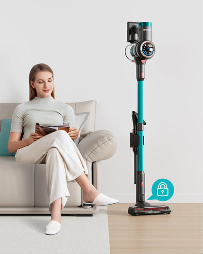 Anyson Akku Staubsauger,550W/45KPa Staubsauger Kabellos,60Min Laufzeit,Selbsttragendes Design, AkkuStaubsauger mit OLED-Display und Anti-Tangle-Bürste,Staubsauger für Teppiche,Hartböden und Tierhaare