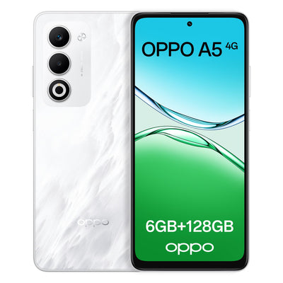 OPPO A5 4G 6GB+128GB, Entsperrtes Smartphone mit KI, 6,67-Zoll-Display mit 90 Hz, 50-MP-AF-Kamera, 6000-mAh-Akku, IP65-Schutz gegen Wasser und Staub, Mist White (inklusive 45-W-SUPERVOOC-Ladegerät)