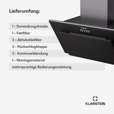 Klarstein Dunstabzugshaube 60cm, Abluft/Umluft Dunstabzugshaube mit Spülmaschinenfestem Filter, Energieeffizienz A++, LED-Beleuchtung, Leise Abzugshaube mit 305m³/h Luftstrom, Effiziente Wandhauben