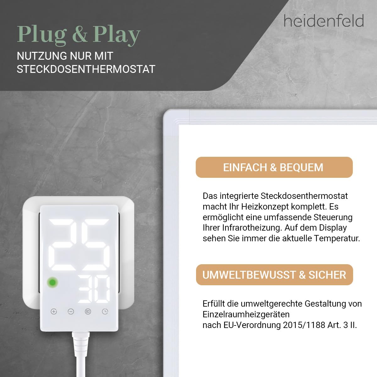 Heidenfeld Infrarotheizung HF-HP100-3 | 𝟭𝟬 𝐉𝐀𝐇𝐑𝐄 𝐆𝐀𝐑𝐀𝐍𝐓𝐈𝐄 - 1000 Watt - 14-25 m² - Infrarot Heizkörper - Elektroheizung mit Thermostat - Überhitzungsschutz (HF-HP100-3 1000 Watt)