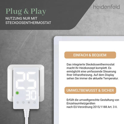 Heidenfeld Infrarotheizung HF-HP100-3 | 𝟭𝟬 𝐉𝐀𝐇𝐑𝐄 𝐆𝐀𝐑𝐀𝐍𝐓𝐈𝐄 - 1000 Watt - 14-25 m² - Infrarot Heizkörper - Elektroheizung mit Thermostat - Überhitzungsschutz (HF-HP100-3 1000 Watt)