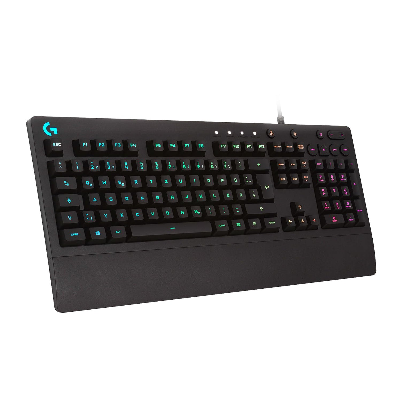 Logitech G213 Prodigy Gaming-Tastatur, RGB-Beleuchtung, Programmierbare G-Tasten, Multi-Media Bedienelemente, Integrierte Handballenauflage, Spritzwassergeschützt, Deutsches QWERTZ-Layout - Schwarz
