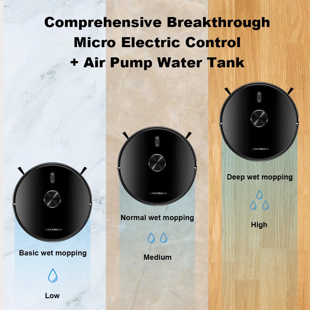 LIECTROUX X6 Roboter-Staubsauger, 6500Pa Staubsauger, LiDAR-Laser-Navigation, Trocken- und Nasskombo, APP-Steuerung, intelligente Objektvermeidung, Turbo Boosting Teppichreinigung