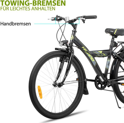HILAND 24 Zoll Kinderfahrrad Mountainbike für Kinder Jungen Mädchen ab 7 8 9 10 11 Jahren mit 6 Gang Schaltung,Licht nach STVO, Ständer, Schwarz Fahrrad