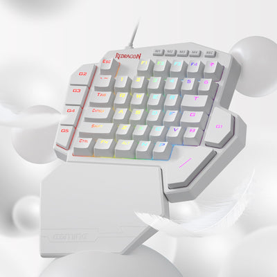 Redragon K585 DITI Einhändige mechanische RGB-Gaming-Tastatur, Typ-C-Profi-Gaming-Tastatur mit 7 integrierten Makrotasten, abnehmbare Handballenauflage, 42 Tasten (weiß, Blauer Schalter)