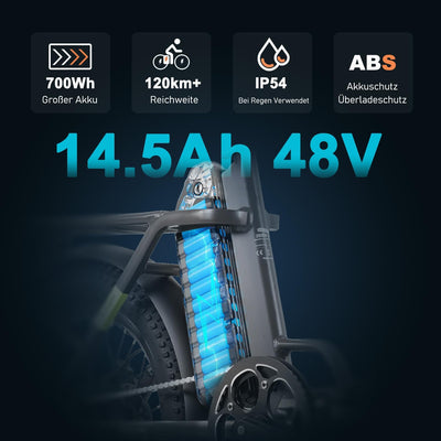 HANEVEAR H6-Light E Bike Klapprad, Elektrofahrräder mit Drehmomentsensor | 48V 14,5Ah Akku bis zu 120km+ | 55N.m 250W-Motor | 3.0'' Fat E-Bike, Off-Road Pedelec EBike Herren Damen (Grau Mit Frontkorb)