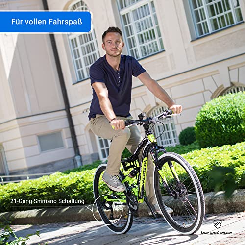 Bergsteiger Kodiak 26 Zoll, 29 Zoll Mountainbike, Scheibenbremse, Shimano 21 Gang-Schaltung, Vollfederung, Fully MTB für Jungen, Mädchen, Damen & Herren