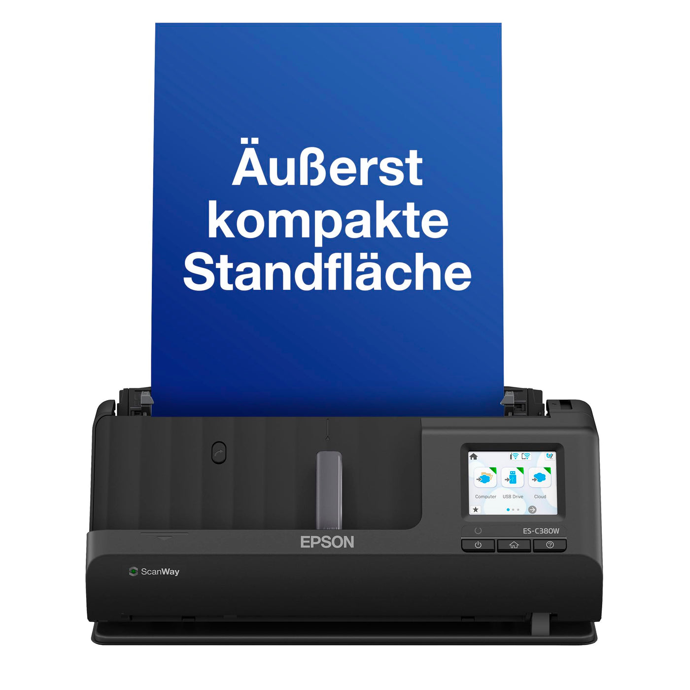 Epson Netzwerk Scanner ES-C380W, kompakter A4 Business Scanner mit geringem Stromverbrauch, Duplex-Einzugscanner mit vielseitiger Medienverarbeitung, schwarz