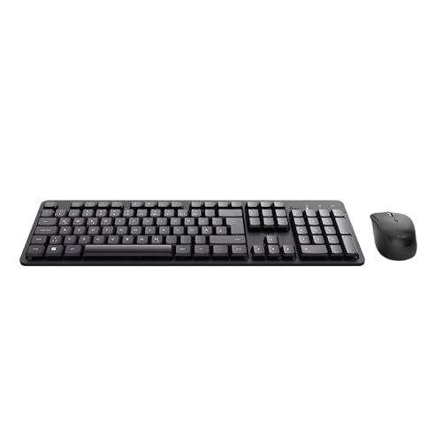 Trust Ymo II Leise Tastatur Maus Set Kabellos Deutsches QWERTZ Layout, Flachen Tasten, Spritzwassergeschützt, Beidhändig Funkmaus 800-1600 DPI, EIN USB-Empfänger, für PC, Computer, Laptop, Mac