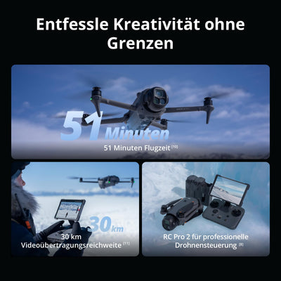DJI Mavic 4 Pro Drohne mit DJI RC 2, Flaggschiff Triple Kamera Drone mit 100 MP 4/3-CMOS-Hasselblad-Kamera, Kameradrohne für Profis, 30 km Videoübertragung, 51 Min. max. Flugzeit