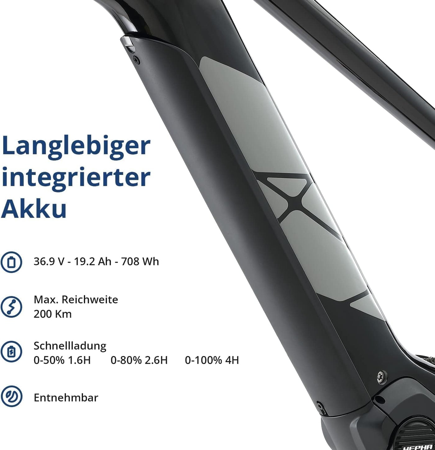 HEPHA E-Bike Trekking 7 Long Range LTD, 80Nm Mittelmotor (Upgrade AUF 100NM) Pedelec, Elektrofahrrad 708Wh Akku (bis zu 200KM), 10-Gang, APP, Unisex, 27,5 Zoll(Highstep, Schwarz, L-52cm)