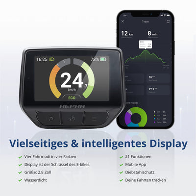 HEPHA E-Bike Trekking 7 Performance, 90Nm Mittelmotor (Upgrade AUF 100NM), 708Wh abnehmbar Akku (bis zu 200Km), APP, 10-Gang, Federgabel 63mm, 27.5 Zoll, LTD(Lowstep, Dark Grey, L-49cm)