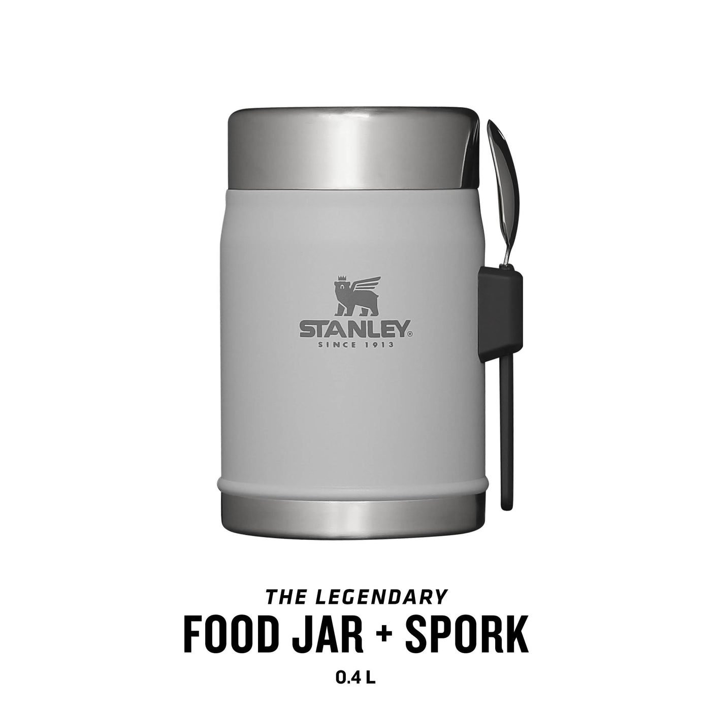 Stanley Classic Legendary Thermobehälter für Essen mit Göffel 400 ml - Hält 7 Stunden Heiß oder Kalt - Edelstahl Warmhaltebehälter Essen - BPA-Frei - Spülmaschinenfest - Ash