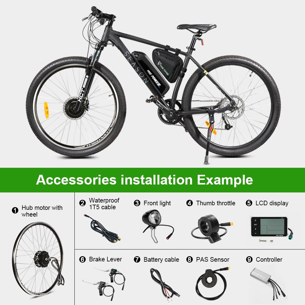 SHIMOST 26 Zoll E-Bike Umbausatz Conversion Kit 36V250W Frontmotor für Vorderrad mit Scheinwerfer, Controller, LCD, PAS Sensor, Daumengas