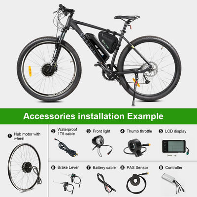 SHIMOST 26 Zoll E-Bike Umbausatz Conversion Kit 36V250W Frontmotor für Vorderrad mit Scheinwerfer, Controller, LCD, PAS Sensor, Daumengas