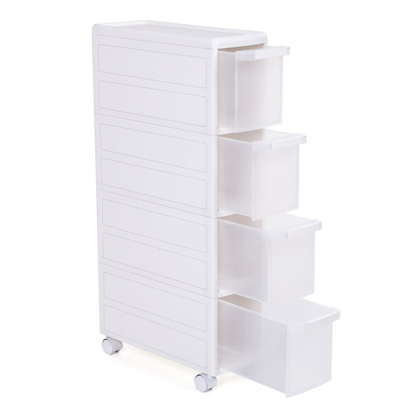 SONGMICS Rollwagen mit Vier Schüben Nischenregal Separat benutzbar Küchenregal Badregal Standregal Allzweckwagen mit Rollen 84,5 cm Hoch weiß KFR05W