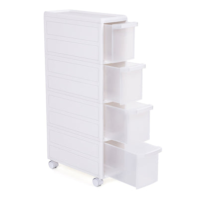 SONGMICS Rollwagen mit Vier Schüben Nischenregal Separat benutzbar Küchenregal Badregal Standregal Allzweckwagen mit Rollen 84,5 cm Hoch weiß KFR05W