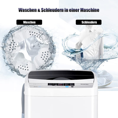 RELAX4LIFE 4,5 kg Vollautomatische Waschmaschine, Waschvollautomat mit Pumpe & Schleuder, Toplader Miniwaschmaschine mit LED-Display & 10 Programmauswahl, 310W/240W, 50 x 50 x 85 cm, Grau