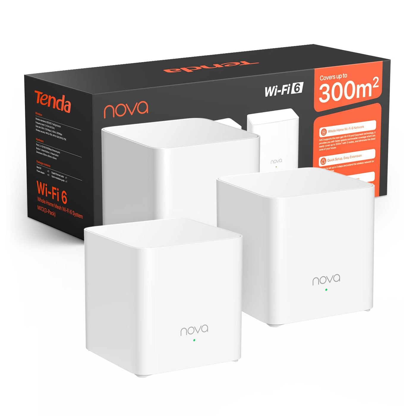 Tenda Nova Mesh WLAN WiFi 6 System, AX1500 Dualband WLAN Mesh Repeater & Router Kompatibel mit Amazon Alexa, mpfohlen für Häuser mit 3-5 Schlafzimmern,OFDMA und MU-MIMO, MX3 3er-Pack
