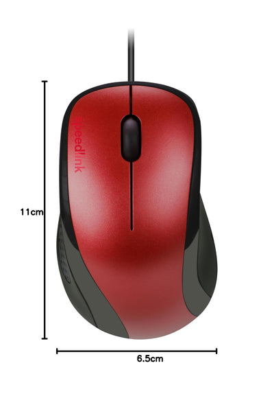 Speedlink KAPPA Mouse wired - leichte USB Maus mit Kabel, PC Maus kabelgebunden für PC, Laptop und Notebook, Büro, Office, 1000dpi, rot
