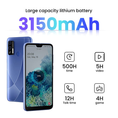 HOTWAV H1 Smartphone SIM-frei entsperrt, Android 11-Telefon mit 6,26-Zoll-HD-Wassertropfen-Bildschirm, 3G-Dual-SIM-Telefon, 3150 mAh, 8 MP-Kamera, 2 GB + 16 GB, Gesichts-/Fingerabdruck-Entsperrung