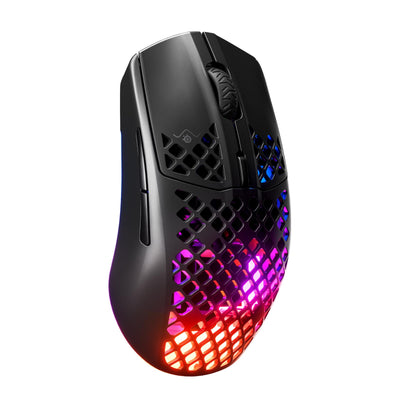 SteelSeries Aerox 3 Wireless - RGB Gaming-Mouse mit Öffnungen in der Oberfläche - Federleichtes, wasserabweisendes Design - Optischer TrueMove Air-Sensor mit 18.000 DPI - Onyx