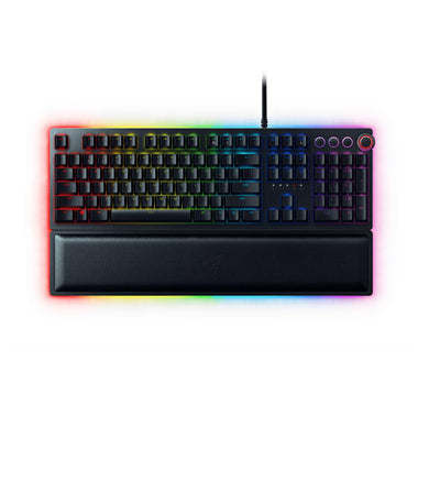 Razer Huntsman Elite (Purple Switch) - Gaming Tastatur mit opto-mechanischen Schaltern (Drehregler, beleuchteter Handballenablage, RGB Chroma) QWERTZ DE-Layout | Schwarz