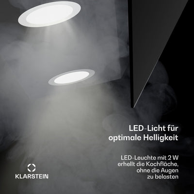 Klarstein Dunstabzugshaube Alina - 90-cm-Wandhaube, 615 m³/h Luftstrom, Energieeffizienzklasse A, LED-Beleuchtung in 9 Farben, Touch-Bedienfeld, Umluftbetrieb, Schwarz