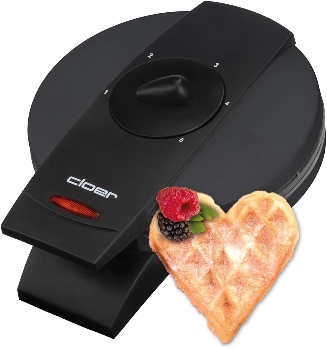 Cloer 1620 Waffeleisen für klassische Herzwaffeln, 930 W, Waffelgröße 15,5 cm, stufenlos wählbarer Bräunungsgrad, schwarz