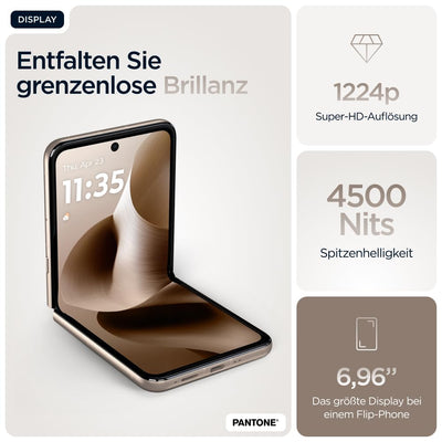 Motorola razr 60 Ultra Flip-Phone (6,96"-pOLED-Display/Robustes 4,0"-Außendisplay mit Gorilla Glass Ceramic, widerstandsfähig, wassergeschützt, 50-MP-Moto-AI-Kamera, 16/512 GB) Pantone Mountain Trail