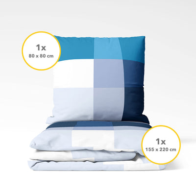 Träumschön Bettwäsche 155x 220 Biber Reißverschluss Blau | Bettwäsche-Set Blau Karo Design | Biber Bettwäsche 155x220 2tlg | Kuschelige Bettwäsche