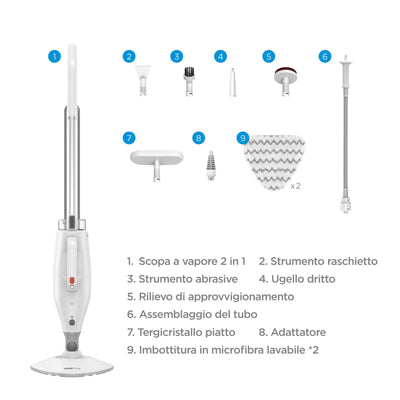 Midea MSM2115WW Dampfbesen, 10 in 1 Dampfreiniger, tötet 99,9% der Bakterien ohne chemische Rückstände, erfüllt verschiedene Reinigungsszenen; Weiß und Silber