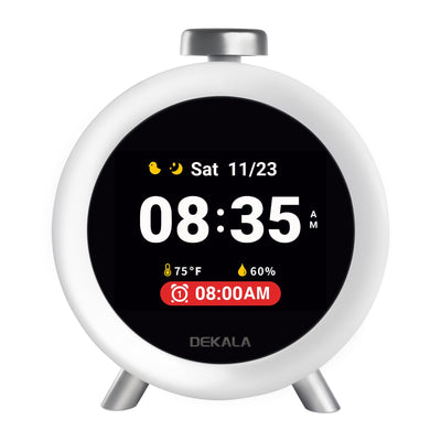 Dekala Kinderwecker mit IPS-Display, Interaktiven Themen & Animationen, Temperatur- & Feuchtigkeitssensor, Schlafgeräuschen, 4 Alarmen, Snooze-Funktion, Geschenkidee für Jungen & Mädchen